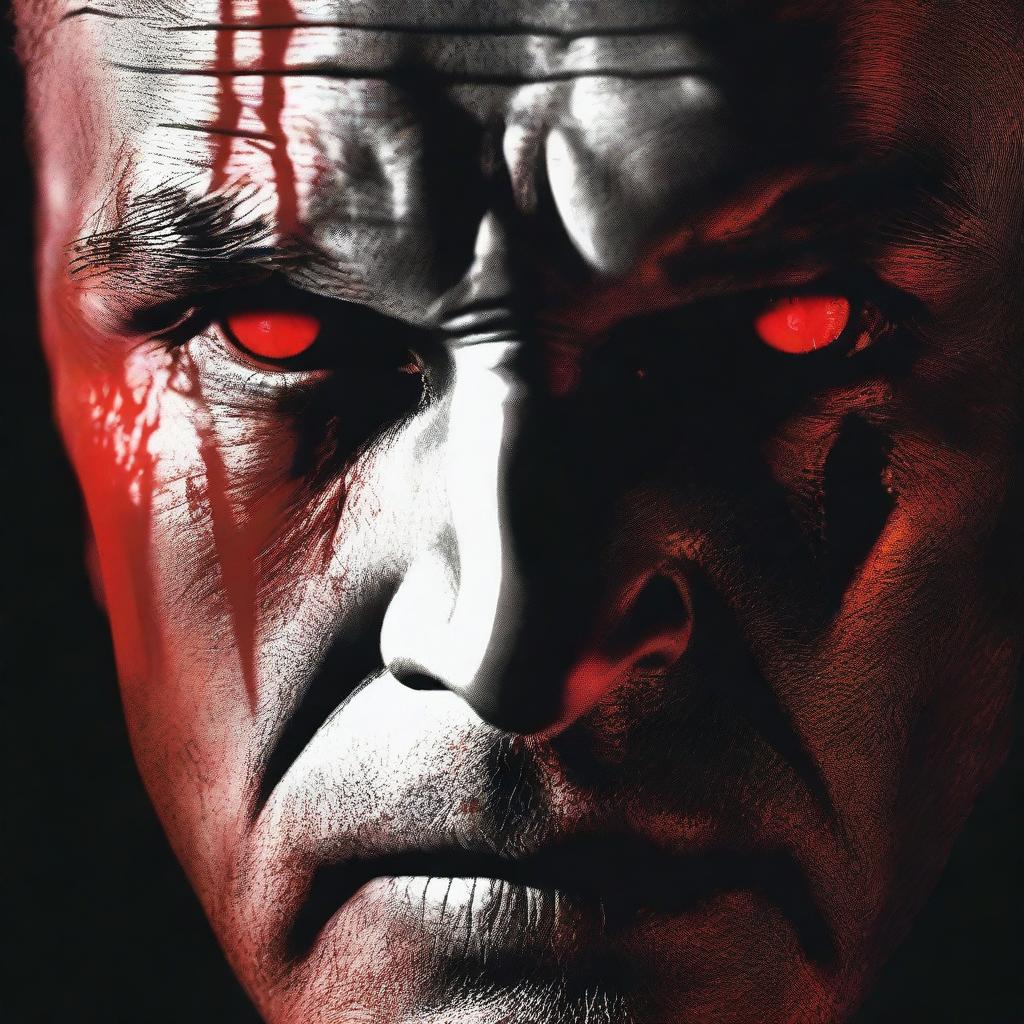 A realistic depiction of bloodshot eyes staring intensely from out of the shadows