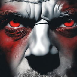 A realistic depiction of bloodshot eyes staring intensely from out of the shadows