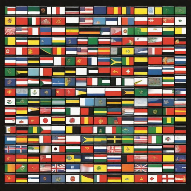 Against a black background, display small flags of all 195 countries that exist today