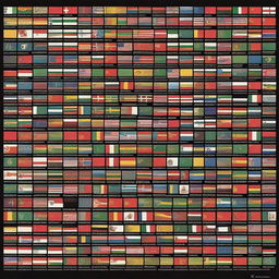 Against a black background, display small flags of all 195 countries that exist today