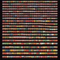 On a black background, display small flags of all 195 countries that exist today