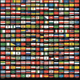 On a black background, display small flags of all 195 countries that exist today