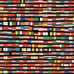 On a black background, display small flags of all 195 countries that exist today