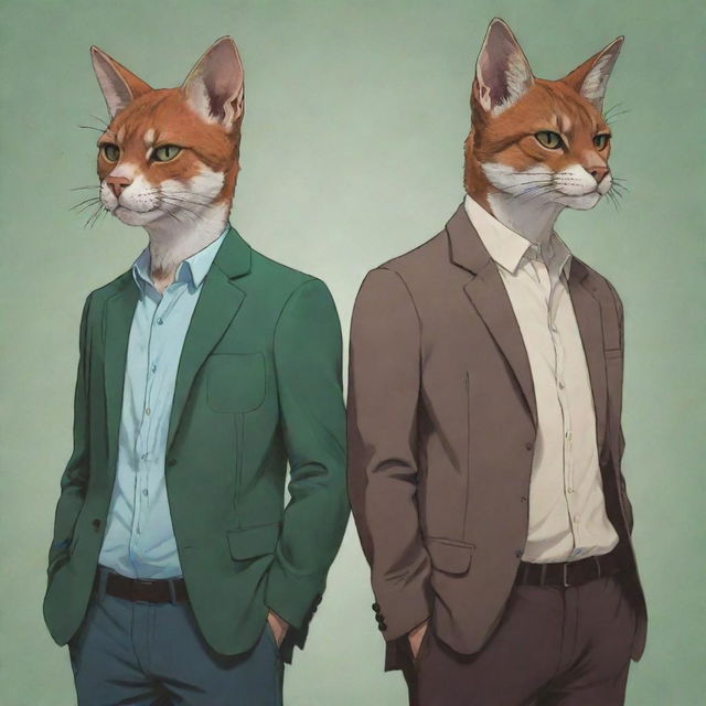 A hybrid illustration of Dexter Morgan from Dexter, and Juno from Beastars, standing side by side in their most iconic postures, capturing their respective series' aesthetics