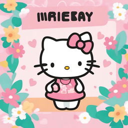 A cute and charming illustration of Hello Kitty holding a sign that says 'IRENE'