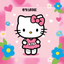 A cute and charming illustration of Hello Kitty holding a sign that says 'IRENE'