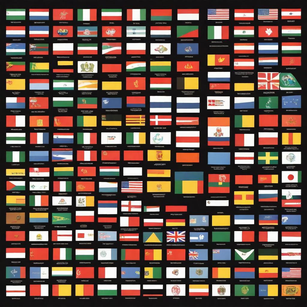 On a black background, display the flags of 195 current countries