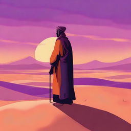 A detailed illustration of Beheshti standing in a vast desert