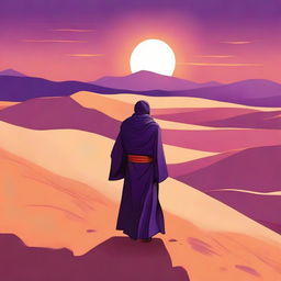 A detailed illustration of Beheshti standing in a vast desert