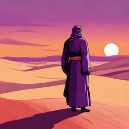 A detailed illustration of Beheshti standing in a vast desert