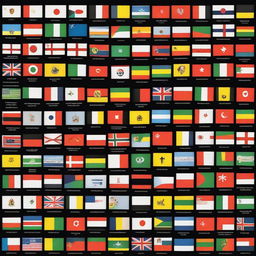 A collection of 195 small flags representing current countries, displayed on a black background