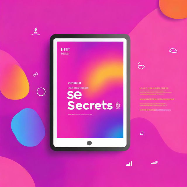 Create an A4 book cover for an e-book titled 'Instagram SEO Secrets: Boost Your Visibility and Skyrocket Engagement!' The cover should feature a vibrant gradient backdrop of Instagram's signature colors—pink, purple, and orange—creating an eye-catching and modern aesthetic