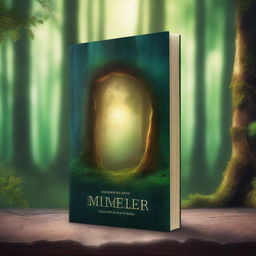 Create a captivating book cover featuring a mysterious forest with an ancient, glowing portal in the center