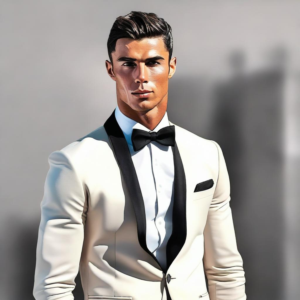 Create an image of Cristiano Ronaldo looking stylish and attractive in a modern, sleek outfit