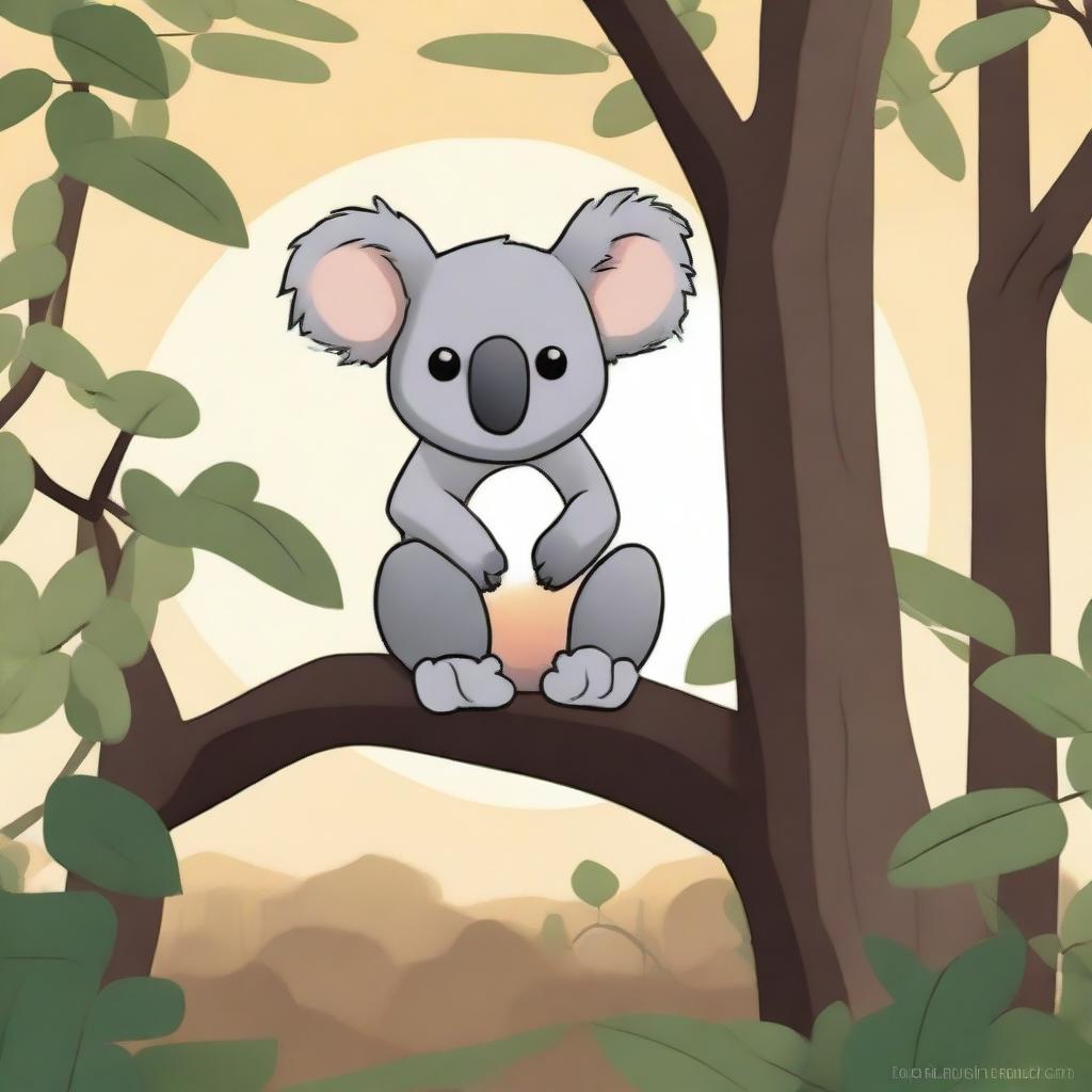 A touching scene depicting an abandoned koala in a lush forest