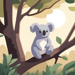 A touching scene depicting an abandoned koala in a lush forest