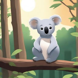 A touching scene depicting an abandoned koala in a lush forest