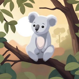 A touching scene depicting an abandoned koala in a lush forest