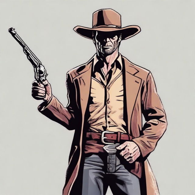 Create an image of a DnD character named Flint Wetwood, a deputy inspired by the golden age of Westerns and Clint Eastwood