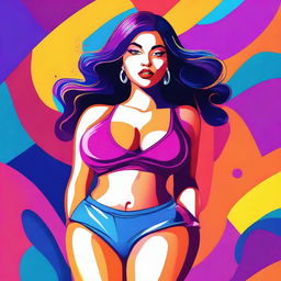 A stylized image of a girl with a voluptuous figure, wearing fashionable clothing