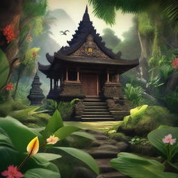 An artistic representation of the Balinese philosophy of Tri Hita Karana, which emphasizes harmony between humans, nature, and the divine