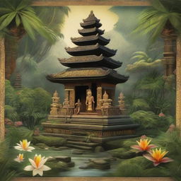 An artistic representation of the Balinese philosophy of Tri Hita Karana, which emphasizes harmony between humans, nature, and the divine