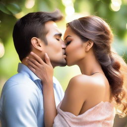 A passionate kiss between two people, capturing the intensity and emotion of the moment