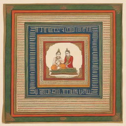 An ancient and beautifully illustrated manuscript of the Vedas, featuring intricate designs and vibrant colors