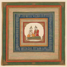 An ancient and beautifully illustrated manuscript of the Vedas, featuring intricate designs and vibrant colors