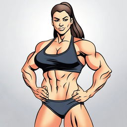 A muscular woman with an even larger chest, wearing athletic clothing