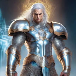 Aerdor has a muscular physique, long silvery-streaked hair, he is clean shaven, and has luminous blue eyes