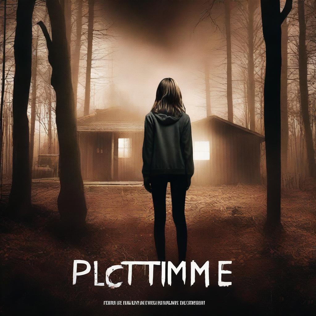 A horror movie poster for Lifetime's 'Picture Perfect Nightmare' featuring a terrified white girl as the protagonist, with a remote cabin and sinister photographer in the background