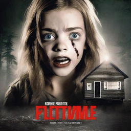 A horror movie poster for Lifetime's 'Picture Perfect Nightmare' featuring a terrified white girl as the protagonist, with a remote cabin and sinister photographer in the background