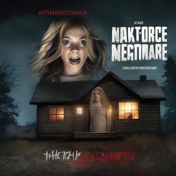 A horror movie poster for Lifetime's 'Picture Perfect Nightmare' featuring a terrified white girl as the protagonist, with a remote cabin and sinister photographer in the background