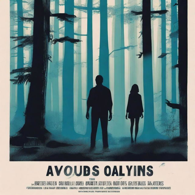 A suspense movie poster featuring an American couple camping in a dark forest, attacked by a local psycho