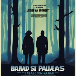 A suspense movie poster featuring an American couple camping in a dark forest, attacked by a local psycho