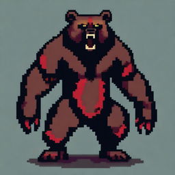 An angry bear standing on its hind legs with red eyes, depicted in 16-bit pixel art style