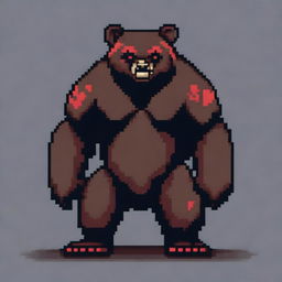 An angry bear standing on its hind legs with red eyes, depicted in 16-bit pixel art style