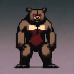 An angry bear standing on its hind legs with red eyes, depicted in 16-bit pixel art style