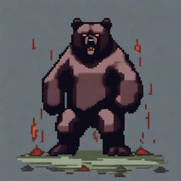 An angry bear standing on its hind legs with red eyes, depicted in 16-bit pixel art style