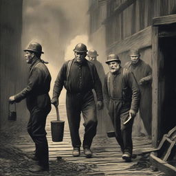 A historical depiction of coal miners in the UK during the 1890s