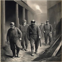 A historical depiction of coal miners in the UK during the 1890s