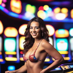 A Colombian woman in a bikini is playing at a casino