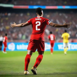 A football player wearing the number 27 jersey, celebrating his goal