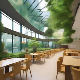 A spacious cafeteria designed for lectures, measuring 15x9 meters