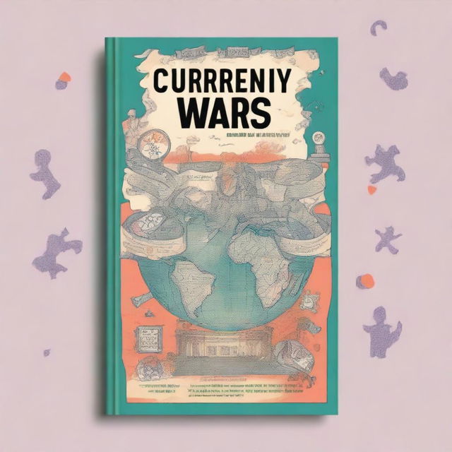 An illustration of a book cover titled 'Currency Wars: Reasons and Repercussions' by Varshini, grade 12