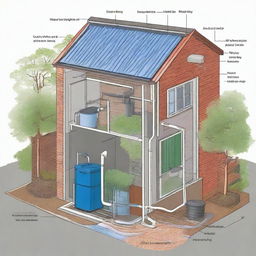 A detailed illustration of a rainwater harvesting system