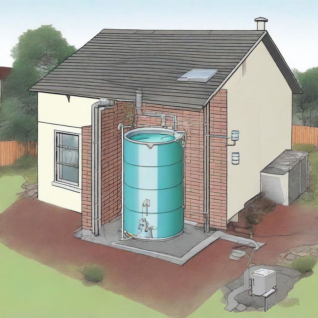 A detailed illustration of a rainwater harvesting system