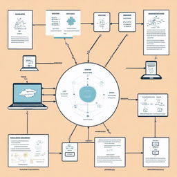 A visually compelling image illustrating the intersection of process mining in business, data science, Dijkstra's and graph algorithms, machine learning, and neural networks