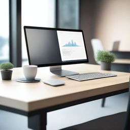 A computer placed on a table in a fast-paced environment